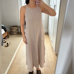 Beige Linen Maxi Dress, Made In Italy